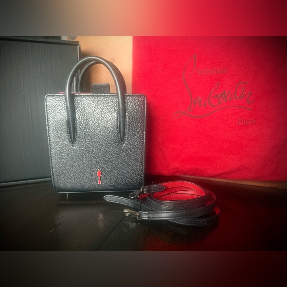 Christian Louboutin GUC Paloma Mini Top Handle Bag in Black Grained Calf Leather